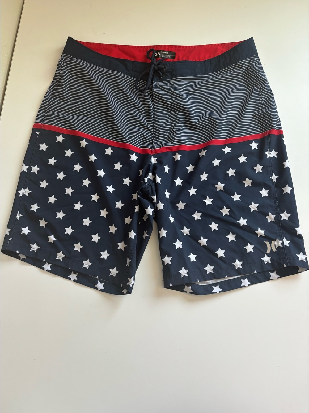 Hurley Stars & Stripes Board Shorts Red White & Blue 36 Americana Swim Trunks